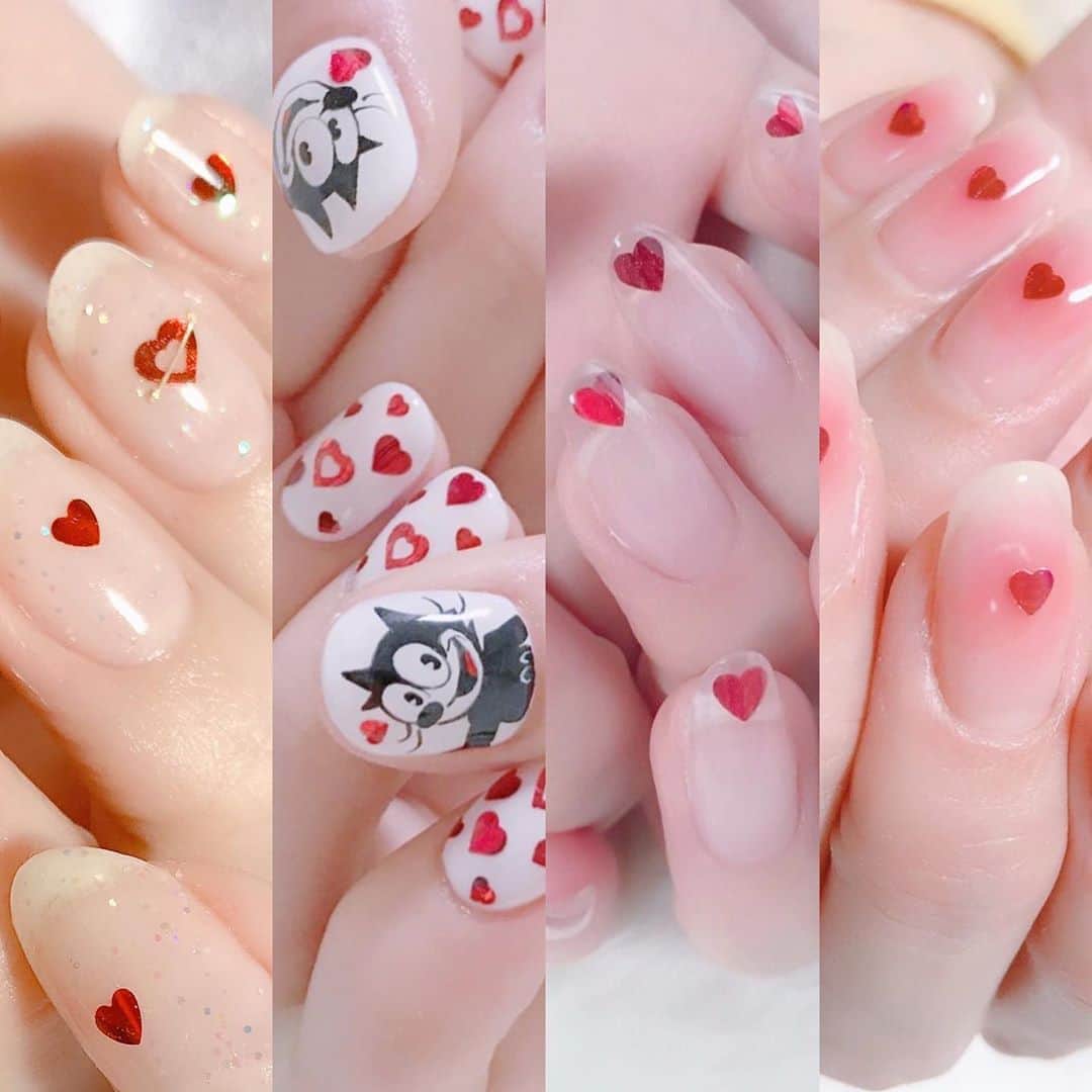 なかやまちえこのインスタグラム：「赤いハートのネイル⠀ ⠀ #nail #nails #nailart #ネイル #美甲 #ネイルアート  #japanesenailart #manucure #japanesenails #manicurist #gelnails #أظافر #네일아트 #미용 #vẽmóng #ngườiđẹp  #เพ้นท์เล็บ #искусствоногтя #artedeuñas #เพ้นท์เล็บเจล #ジェルネイルデザイン #ネイルデザイン #senikuku #nagelkunst #ハートネイル #heartnails」