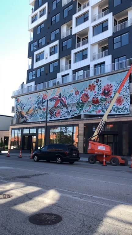 Dinara Mirtalipovaのインスタグラム：「Today is an exciting day to witness the long awaited banner installation! I designed it for a new apartment complex called @livechurchandstate that is located in Cleveland, OH, right in the intersection of Church Ave and old State st ( now West 29th) #mirdinaraxchurchstate  @thisiscle」