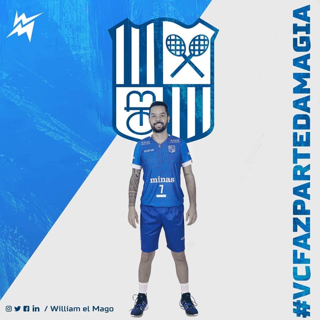 ウィリアム・アルジョナのインスタグラム：「Voltamos com força total e todos os cuidados!!  🏐 Hoje é dia de estreia, início do Mineiro! @mtcvolei X  @mocamericavoleioficial às 19h. Tabela completa no link da bio.  📲 🔛 Transmissão @tvnsports.  Conto com a sua torcida, mande seu recado, #VCFAZPARTEDAMAGIA.  __________________ #wmwilliamelmago #williamelmago #wm #voleibol #volleyball #minastenisclube #paredaoazul ============= Insta  @william_elmago_arjona Face  @williamelmago Twitter  @william_elmago」