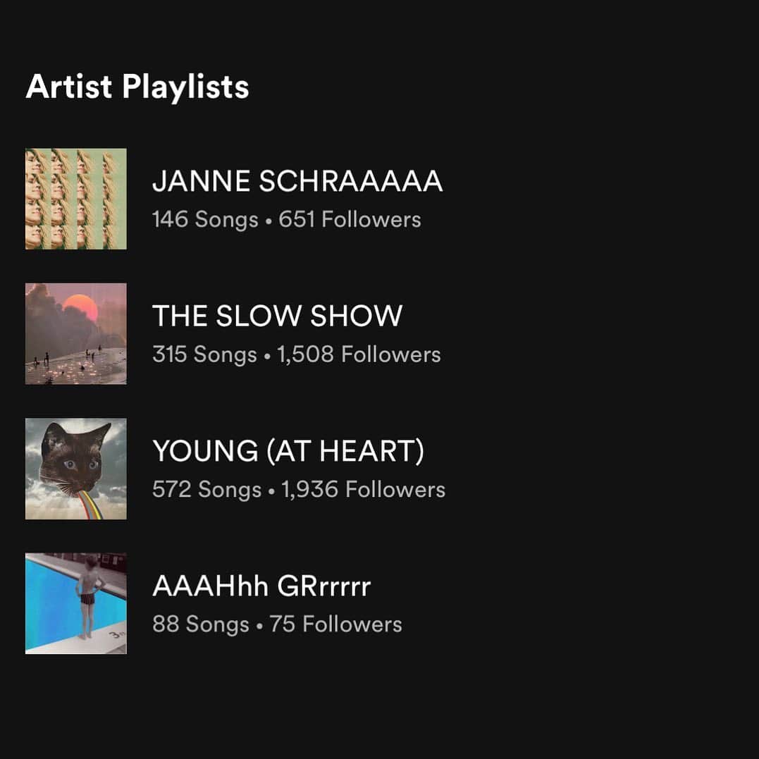 ヤナ・スクラのインスタグラム：「Dit zijn mijn Spotify playlists  Janne Schraaaaa: alle nummers die ik ooit (mee)schreef en zong.  Young (At Heart): alle liedjes die kinderen ook leuk kunnen vinden als ze eens een beetje hun best zouden doen.  The Slow Show: alles wat ik mooi vind en slow is... en dus mooi ís! De beste lijst aller tijden eigenlijk.  Aaaahhh Grrrrr: alles waar je wild van wordt. En zo te zien gaat niemand er van uit dat ik hier kaas van heb gegeten.. en dat is ook zo, maar toch doe ik een poging.」