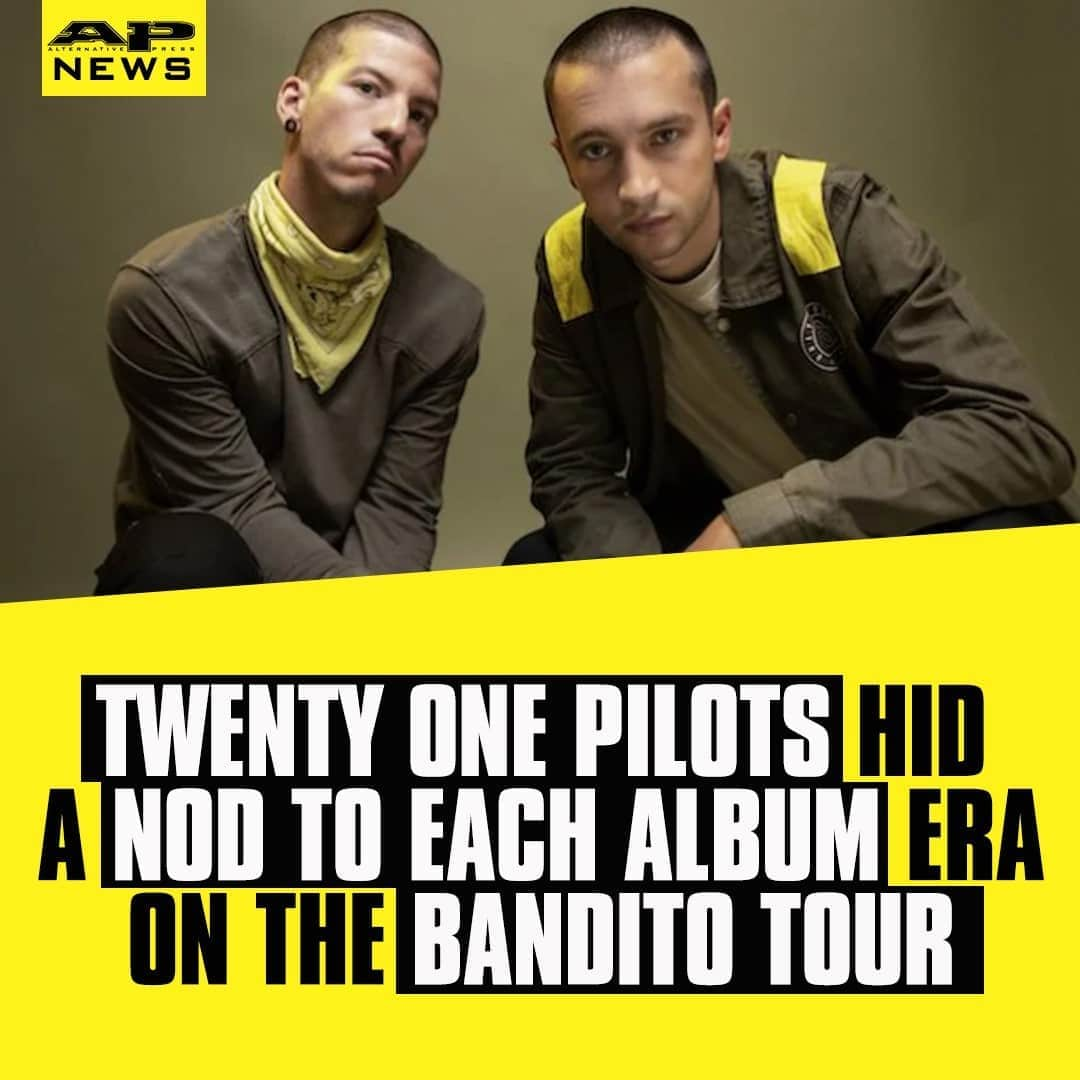 Alternative Pressさんのインスタグラム写真 - (Alternative PressInstagram)「WATCH: You probably missed this album era nod @twentyonepilots hid on the Bandito tour ⁠ LINK IN BIO⁠ .⁠ .⁠ .⁠ #twentyonepilots #joshdun #tylerjoseph #bandito #banditotour #trench #twentyonepilotstrench #altpress #alternativepress」10月9日 6時01分 - altpress