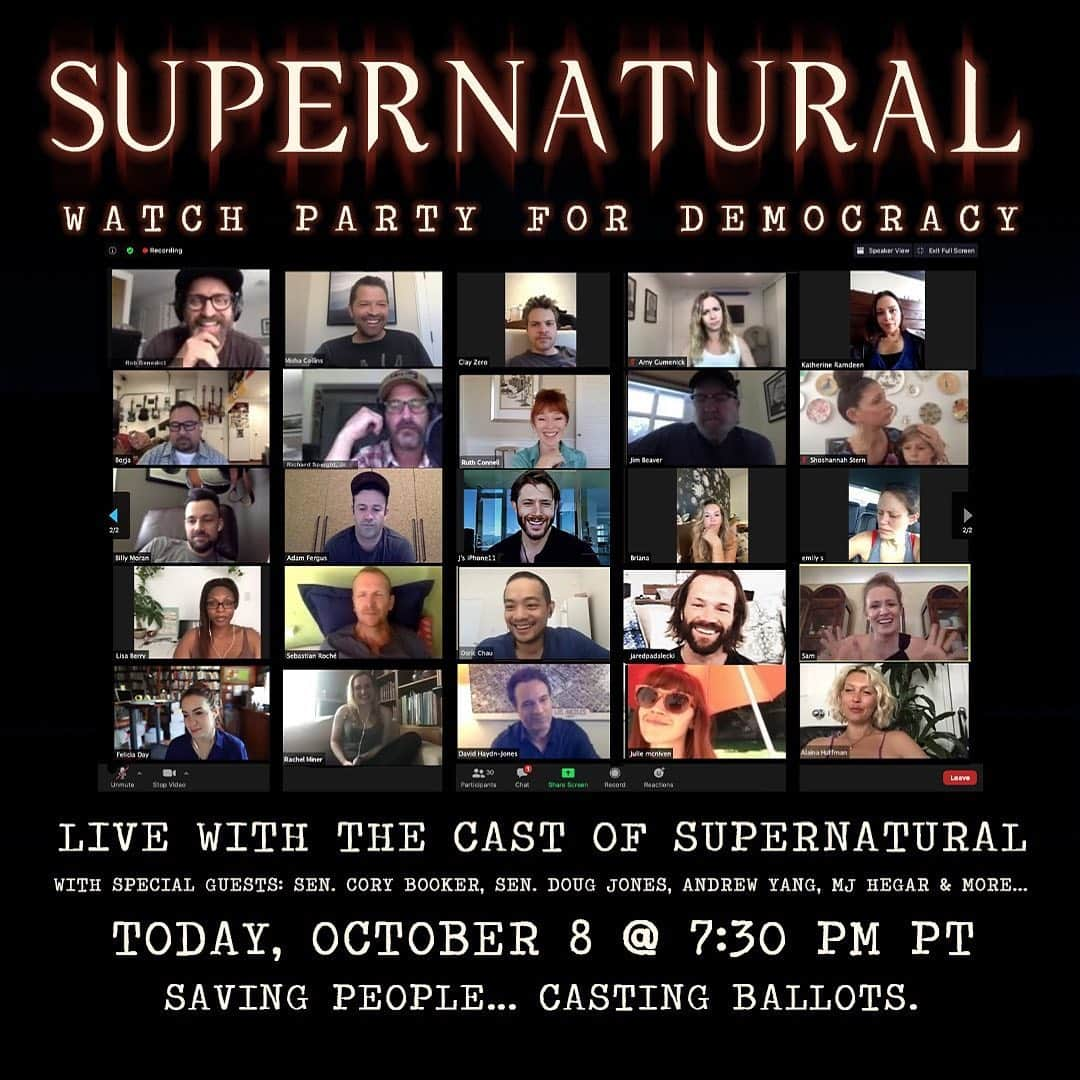 ジャレッド・パダレッキのインスタグラム：「Hey y’all, come watch party and chill with the SPN Cast and I tonight at 7:30pm PT. You can RSVP here: bit.ly/SPNVotes, watch here bit.ly/MishaTV or just swing by @mishacollins house (DM me for the address).   #SPNFamily #SPNVotes」