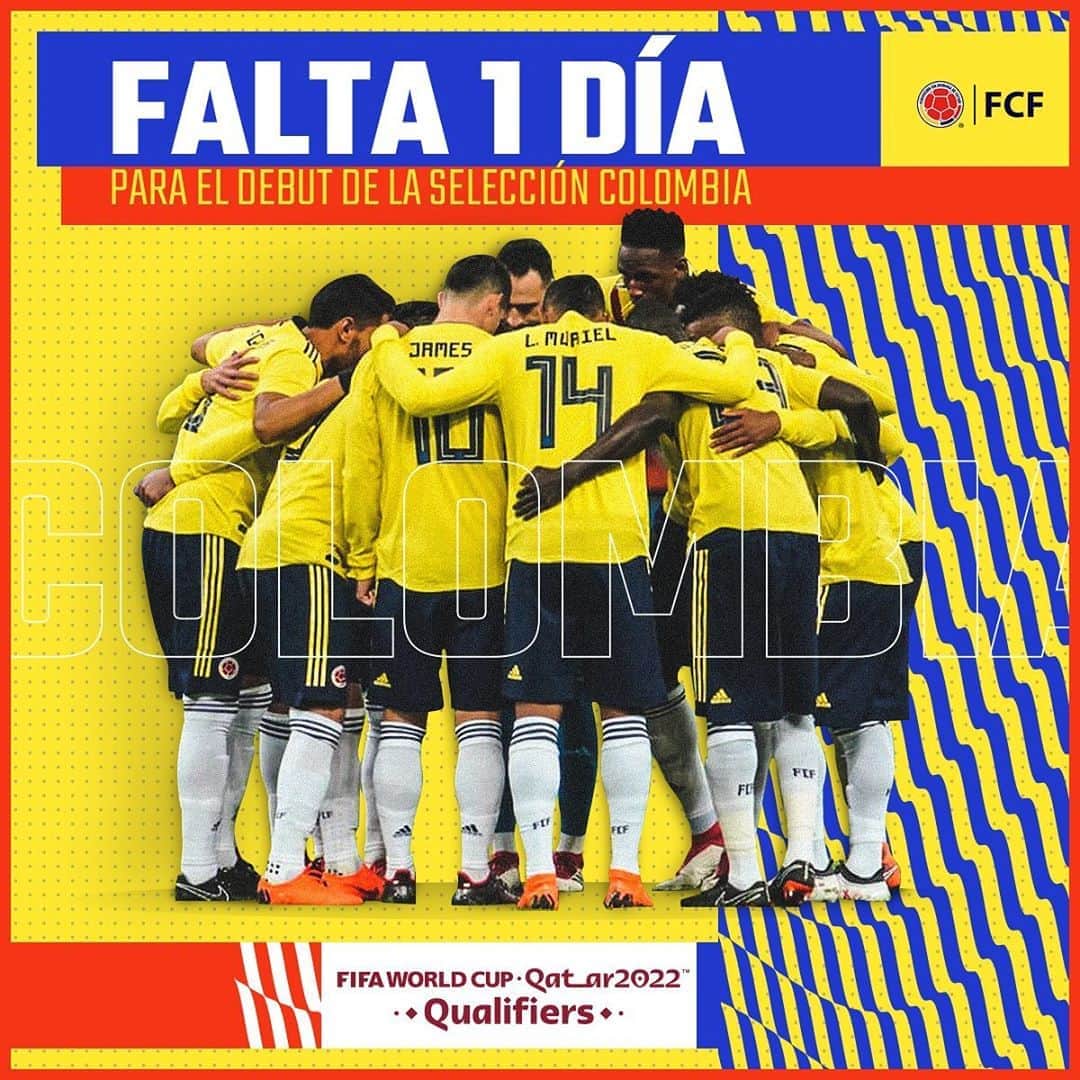 サッカー コロンビア代表チームのインスタグラム：「Cada vez falta menos para volver a ver a la Tricolor 🇨🇴🤩  ⏳ Mañana haremos nuestro debut en las Clasificatorias a la Copa Mundial de la FIFA Catar 2022 🇶🇦  #VamosColombia」