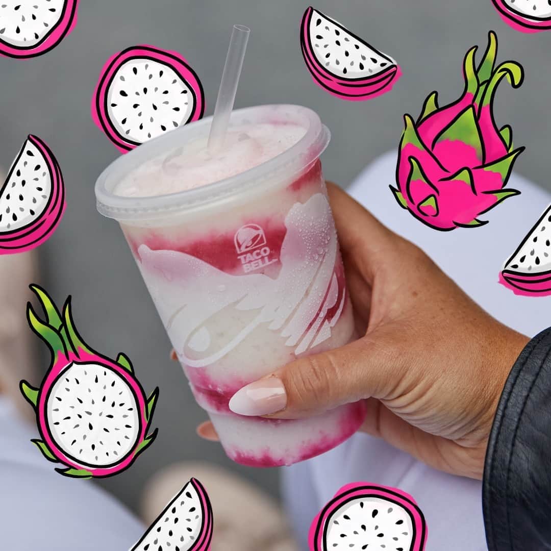 Taco Bellのインスタグラム：「Try the all-new Dragonfruit Freeze. It's almost too pretty to drink. Almost.」