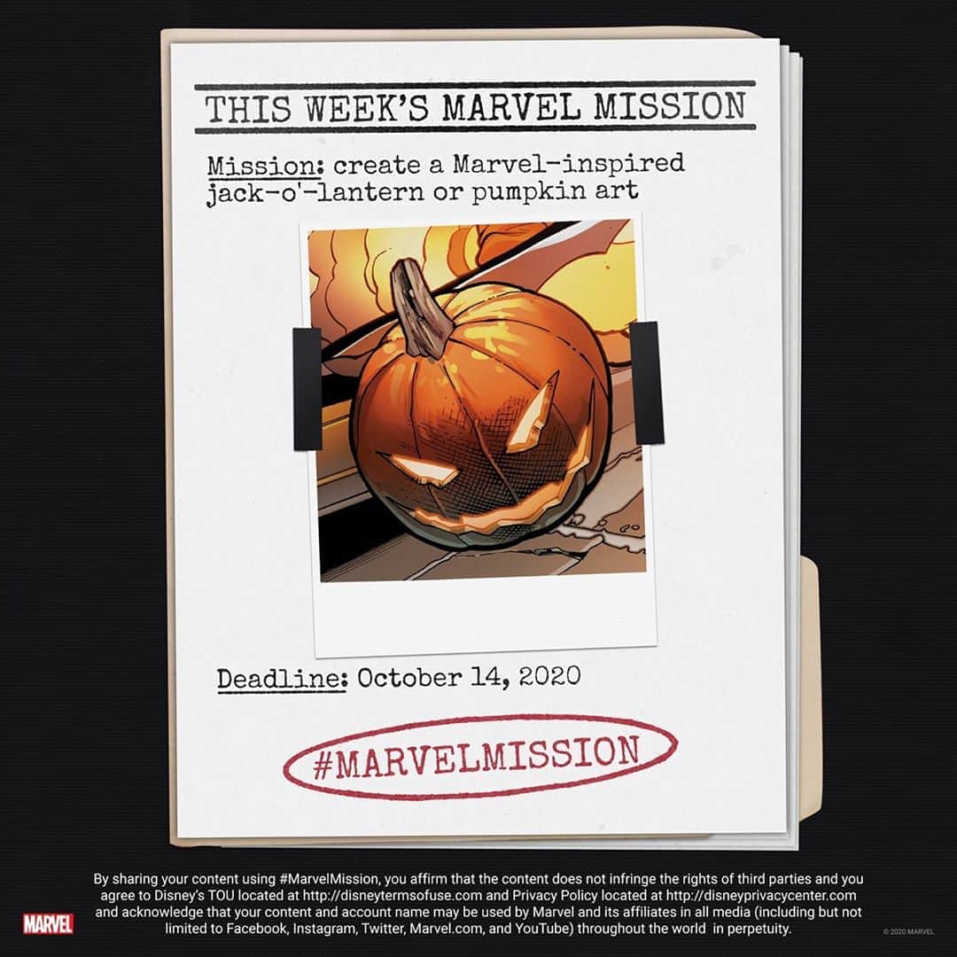 Marvel Entertainmentさんのインスタグラム写真 - (Marvel EntertainmentInstagram)「THIS WEEK'S MISSION: Create a Marvel-inspired jack-o'-lantern or pumpkin art.  You have one week to complete your task. Post your photo or video here with the #MarvelMission hashtag for the chance to be featured in our round-up of favorites! #MarvelHalloween」10月9日 9時00分 - marvel