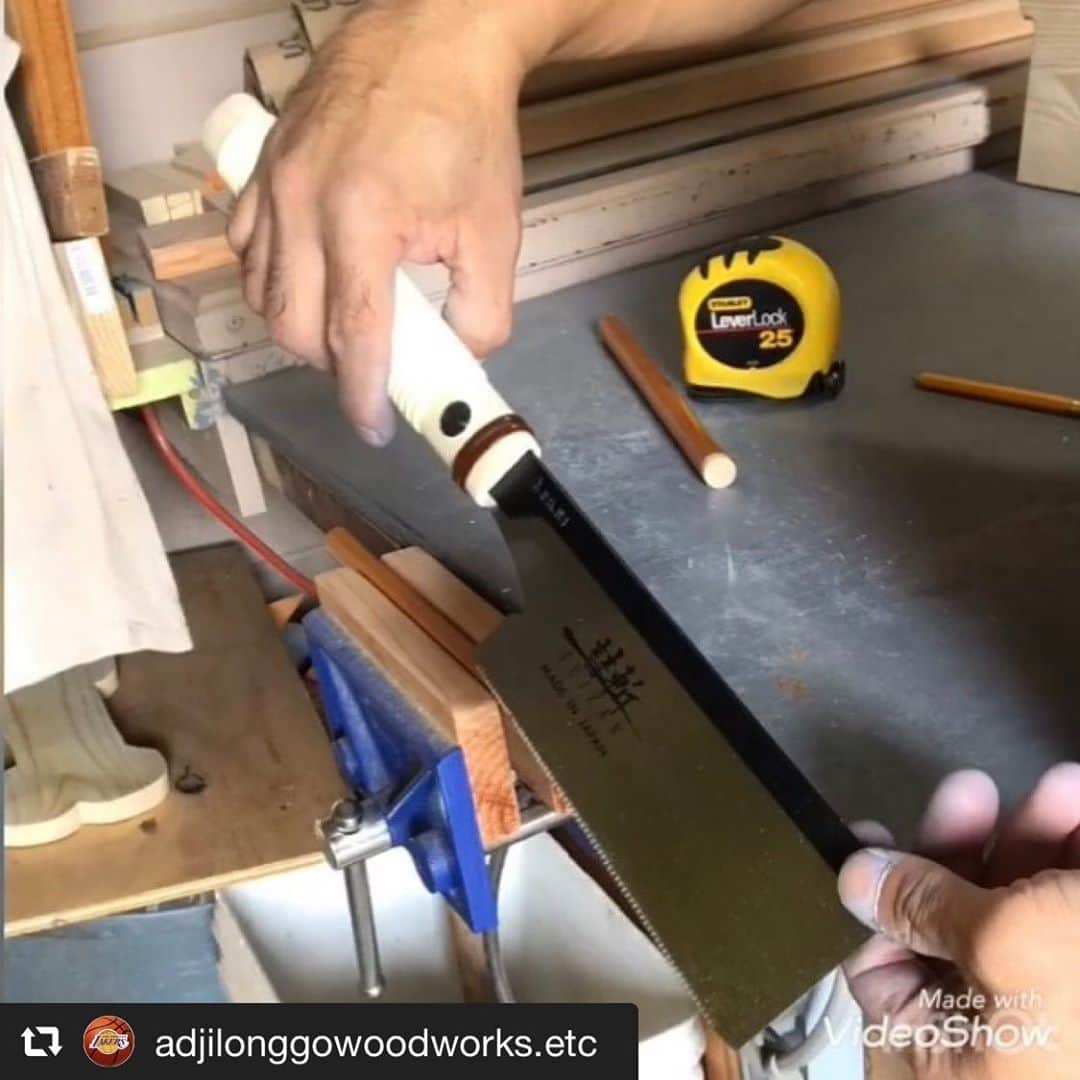 SUIZAN JAPANさんのインスタグラム写真 - (SUIZAN JAPANInstagram)「Thank you for introducing our Dozuki saw!! It can cut smoothly and accurately⚡️﻿ ﻿ #repost📸 @adjilonggowoodworks.etc﻿ Woodworking.﻿ 2019.﻿ Project:﻿ SACHE’s FEEDING STATION﻿ •••••••••••••••••••••••••••••••﻿ Continuation of the process.﻿ .﻿ .﻿ . ﻿ Some salvage dowel rods that I’m cutting using this awesome japanes pullsaw and clamped to my @irwintools bench clamp, as part of the joinery that will hold the main sides which is the body of the feeder. ﻿ Thanks to my @suizan_japan & @irwintools bench clamp that made these process possible.﻿ .﻿ .﻿ .﻿ .﻿ What’s ur go-to pullsaw at ur shop?﻿ •••••••••••••••••••••••••••••••﻿ Music: The Devil’s Horses﻿ By: icons8﻿ ⬅️⬅️⬅️⬅️SWIPE⬅️⬅️⬅️⬅️﻿ #thanksforlooking #dogfeedingstation #dogfeeder #dowelrods #cutslikebutter #woodworkingjourney #suizanjapan #japanesepullsaw #pullsaw﻿ #shoplife #woodworkingcommunity #makersgonnamake #shopbuilds #doityourself #moderncraftsman #woodcrafts #woodshoplife #buildsomething #carpentry #godgivenskills  #thankgodforeverything #pinoymade ﻿ #adjilonggowoodworks﻿ ﻿ #suizan #japanesesaw #japanesesaws #handsaw #dozuki #dovetail」10月9日 10時36分 - suizan_japan