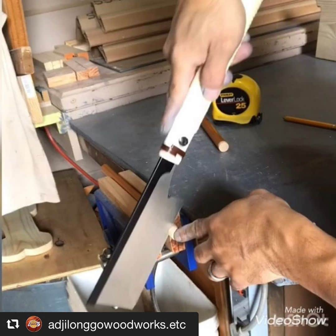 SUIZAN JAPANさんのインスタグラム写真 - (SUIZAN JAPANInstagram)「Thank you for introducing our Dozuki saw!! It can cut smoothly and accurately⚡️﻿ ﻿ #repost📸 @adjilonggowoodworks.etc﻿ Woodworking.﻿ 2019.﻿ Project:﻿ SACHE’s FEEDING STATION﻿ •••••••••••••••••••••••••••••••﻿ Continuation of the process.﻿ .﻿ .﻿ . ﻿ Some salvage dowel rods that I’m cutting using this awesome japanes pullsaw and clamped to my @irwintools bench clamp, as part of the joinery that will hold the main sides which is the body of the feeder. ﻿ Thanks to my @suizan_japan & @irwintools bench clamp that made these process possible.﻿ .﻿ .﻿ .﻿ .﻿ What’s ur go-to pullsaw at ur shop?﻿ •••••••••••••••••••••••••••••••﻿ Music: The Devil’s Horses﻿ By: icons8﻿ ⬅️⬅️⬅️⬅️SWIPE⬅️⬅️⬅️⬅️﻿ #thanksforlooking #dogfeedingstation #dogfeeder #dowelrods #cutslikebutter #woodworkingjourney #suizanjapan #japanesepullsaw #pullsaw﻿ #shoplife #woodworkingcommunity #makersgonnamake #shopbuilds #doityourself #moderncraftsman #woodcrafts #woodshoplife #buildsomething #carpentry #godgivenskills  #thankgodforeverything #pinoymade ﻿ #adjilonggowoodworks﻿ ﻿ #suizan #japanesesaw #japanesesaws #handsaw #dozuki #dovetail」10月9日 10時36分 - suizan_japan