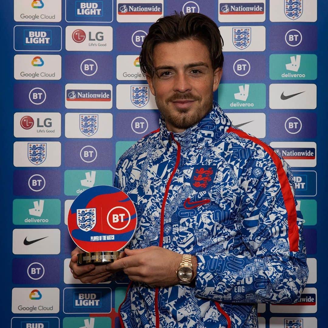 ジャック・グリーリッシュのインスタグラム：「Great night last night, delighted to top it off with MOTM! 🙏🏻🏴󠁧󠁢󠁥󠁮󠁧󠁿🦁」