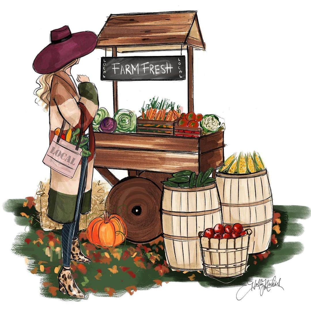 Holly Nicholsさんのインスタグラム写真 - (Holly NicholsInstagram)「Wishing you all a restful fall weekend. 🍁🍂🎃 #farmstand #fall  #illustration」10月9日 22時16分 - hnicholsillustration