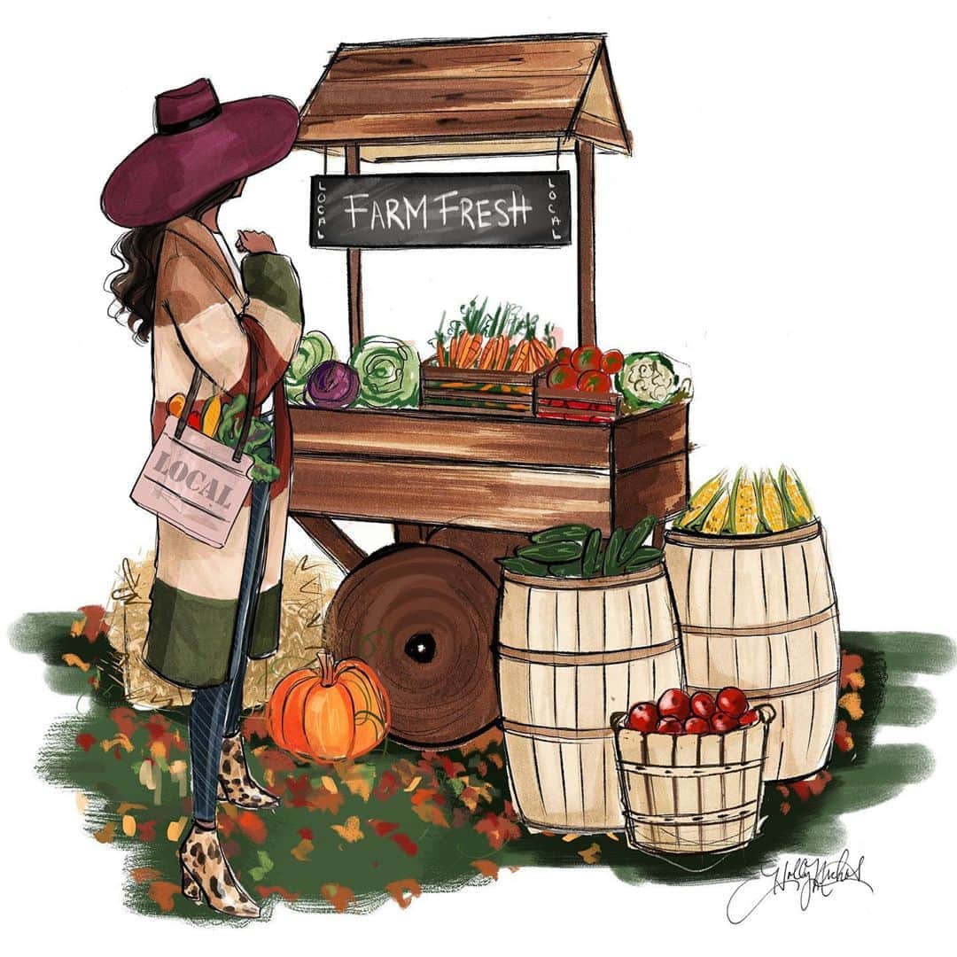 Holly Nicholsさんのインスタグラム写真 - (Holly NicholsInstagram)「Wishing you all a restful fall weekend. 🍁🍂🎃 #farmstand #fall  #illustration」10月9日 22時16分 - hnicholsillustration