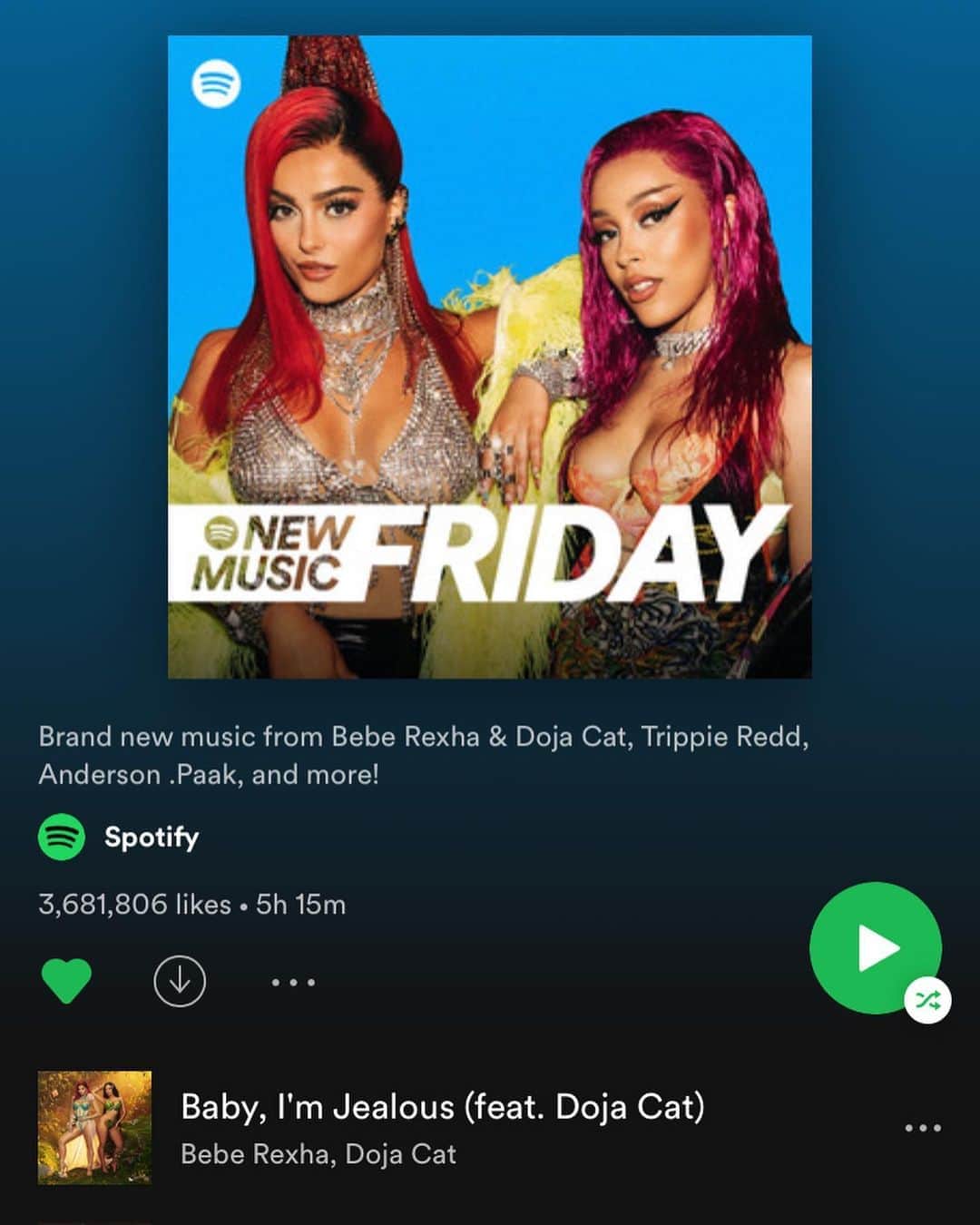 ワーナーミュージック・ジャパン洋楽さんのインスタグラム写真 - (ワーナーミュージック・ジャパン洋楽Instagram)「【Bebe Rexha】 Spotify（ @spotifyjp ）の「New Music Friday Japan」のカバーにビービー・レクサとドージャ・キャットが😍 ✨ コラボ曲「Baby, I’m Jealous feat. Doja Cat」は本日リリース🎉 ✨ 「"嫉妬"は人生の経験として一つのプロセス。最終的には、"エンパワーメント”の形として、感情を受けいれる曲なの」 - ビービー・レクサ ✨ 今すぐチェック～😉❣️ #beberexha #dojacat」10月9日 22時21分 - warnermusicjp_intl