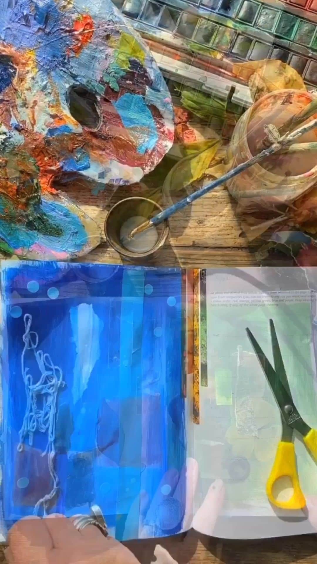 Tea and sittingのインスタグラム：「📘✂️...An exercise of painting, collecting and juxtaposing colours from my new ‘Conscious Creativity Workbook’ ( links to order in my bio ) #cctheworkbook #consciouscreativity @consciouscreativity @leapingharepress @quart」