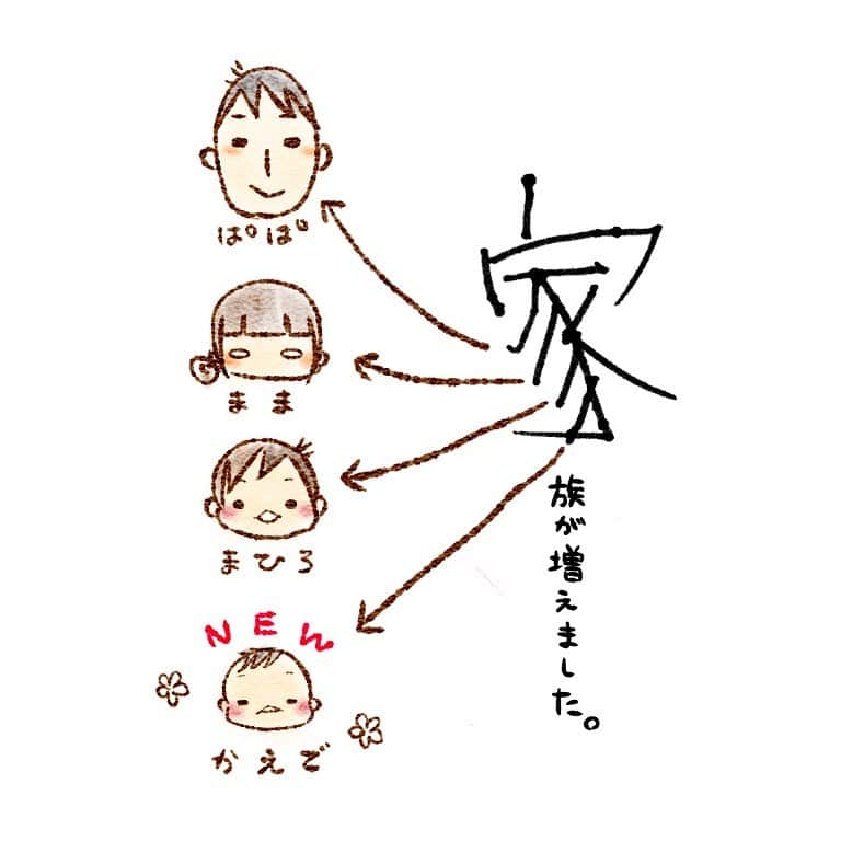 すずかさんのインスタグラム写真 - (すずかInstagram)「10月1日に家族が増えました。  「家」の漢字は正しい書き方を教えてあります。 #すずか家の名付け記録  #産まれました #生後0ヶ月 #名付け #赤富士 #安産 #無痛分娩  #新生児 #出産  #妊娠糖尿病 #二人目 #日本語 #一時帰国中 #育児絵日記 #子育て #子育て日記 #新米ママ #4歳 #男の子 #女の子 #安産祈願 #インスタ漫画 #育児漫画 #イラスト #妊娠したい #妊娠ジンクス #妊婦 #妊活 #まひろ #かえで  いつもいいねやコメントをありがとうございます！ 嬉しく楽しく読ませて頂いています。」10月9日 14時55分 - suzuqua