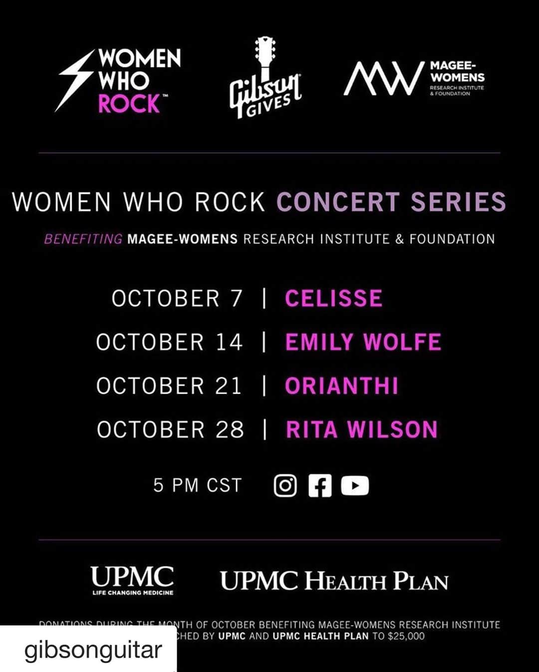 オリアンティさんのインスタグラム写真 - (オリアンティInstagram)「#Repost @gibsonguitar with @get_repost ・・・ Gibson Guitars is proud to announce our virtual concert series in partnership with  Women Who Rock benefiting Magee-Womens Research Institute, featuring this amazing lineup of #WomenWhoRock.   Through the power of music this October for #BreastCancerAwarenessMonth, we can make a difference in the lives of women around the world, by raising funds and awareness for life-saving women's health research at Magee-Womens Research Institute, the nation's largest research institute dedicated solely to women's health.  Donations generated from the Gibson Guitars’ Foundation Gibson Gives and Women Who Rock campaign during the month of October benefiting Magee-Womens Research Institute will be matched by UPMC and UPMC Health Plan up to $25,000.   #StrikeAChord and donate:  mageewomens.org/strikeachord」10月9日 15時13分 - iamorianthi