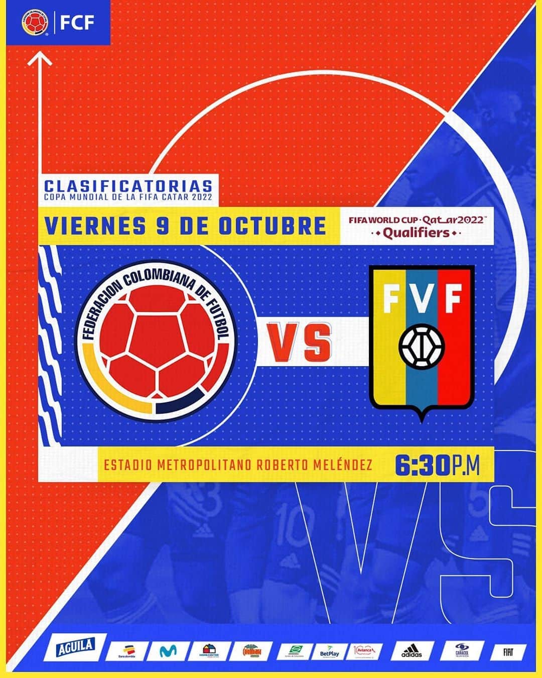サッカー コロンビア代表チームのインスタグラム：「¡Hoy nos vestimos  de tricolor! 🥳  Esta tarde iniciamos nuestro camino  hacia la Copa Mundial de la FIFA Catar 2022 🇶🇦  🆚 🇻🇪 @fvf_oficial  🏆 Clasificatorias Copa Mundial de la FIFA 🕡 6:30 p.m. 🏟 Metropolitano 📺 @golcaracol   #VamosColombia🇨🇴」
