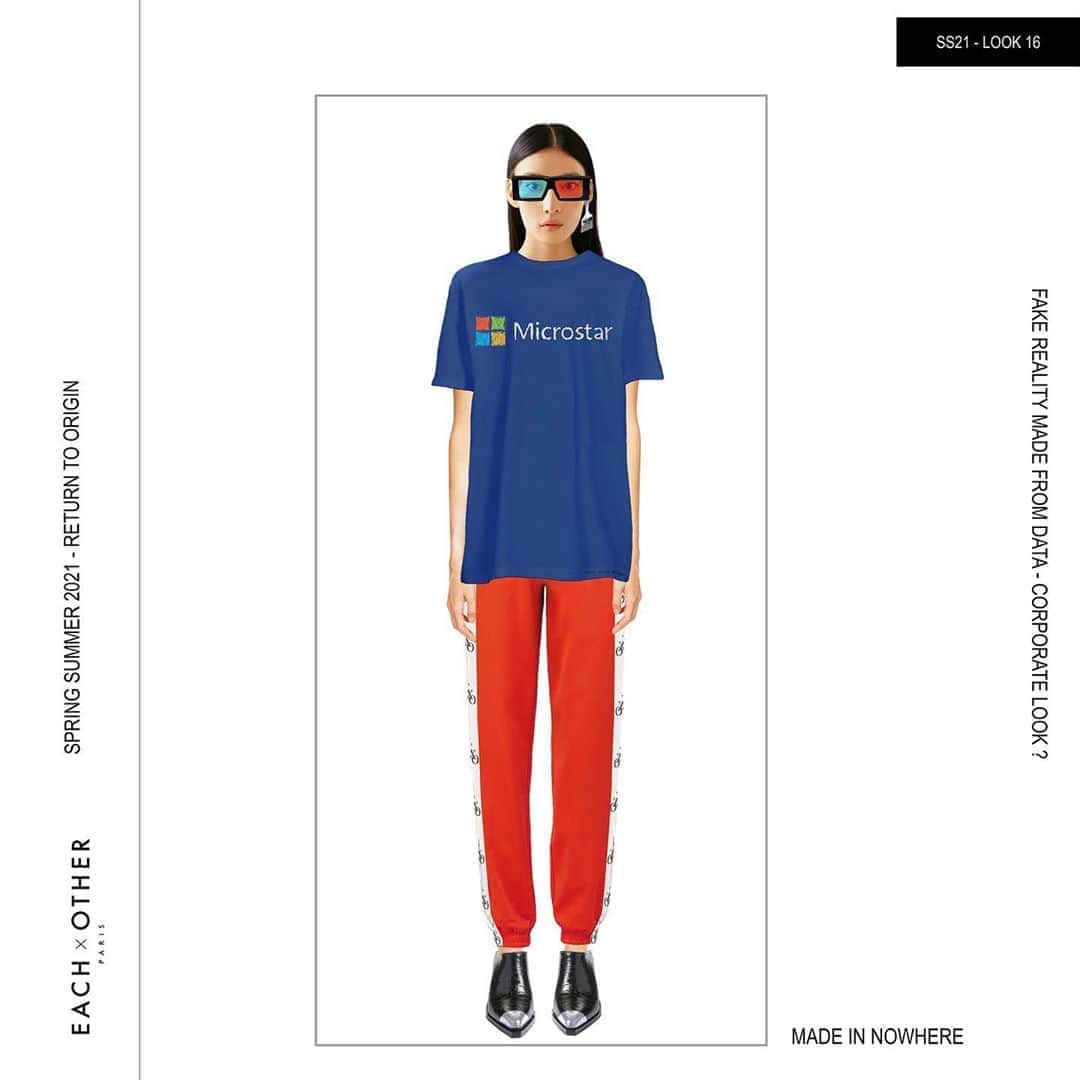 イーチ x アザーのインスタグラム：「@eachxother Return To Origin Spring/Summer 2021 Show #Microstar Unisex Tee-shirt  #eachxother #eachxothersocialclub #parisfashionweek #digitalart」