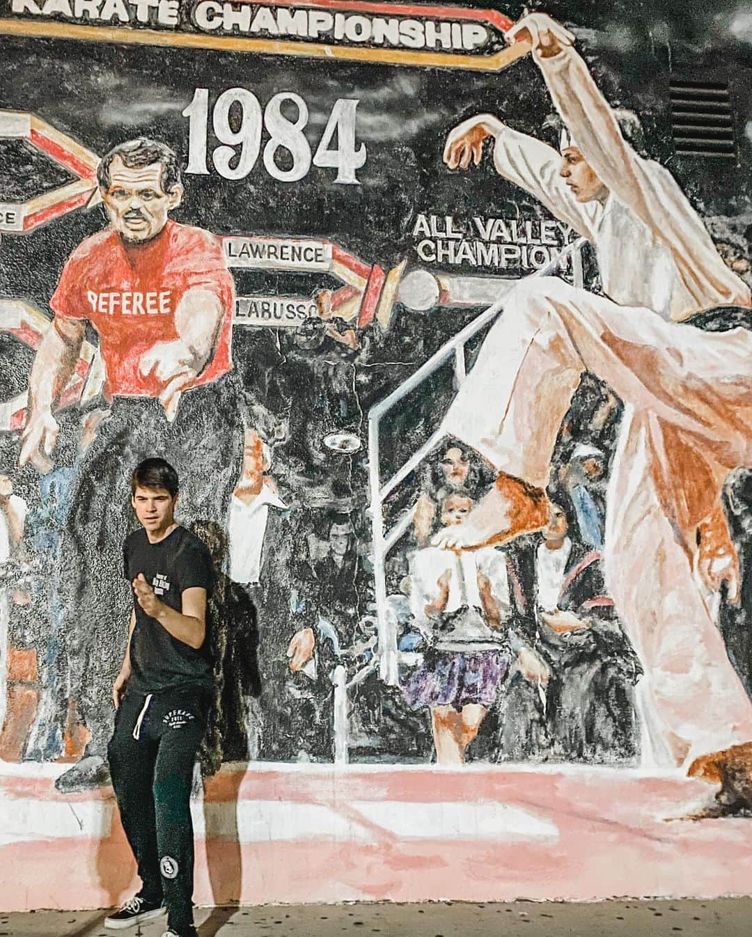 メアリー・モーサさんのインスタグラム写真 - (メアリー・モーサInstagram)「👊✨LaRusso for life✨👊  Last night we stopped by the Karate Kid mural in the Valley. As you can see, I did my best to support the fam (literally and emotionally) 😂💪」10月10日 6時22分 - missmarymmouser