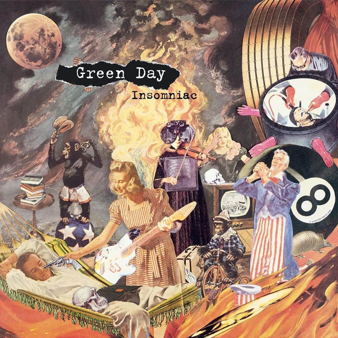 Green Dayのインスタグラム：「Well, well... where has the time gone?! Insomniac turns a quarter-century old tomorrow!! . Celebrating by releasing a double LP pressed on translucent orange vinyl and includes the cover art printed on prismatic silver foil. LP 1 is a remastered version of the album. LP 2 includes live tracks from the legendary 1996 Prague show on the A Side along with an etching on the B Side. Just note, due to COVID-19 production delays, vinyl will not ship until early 2021. Up on store.greenday.com now」