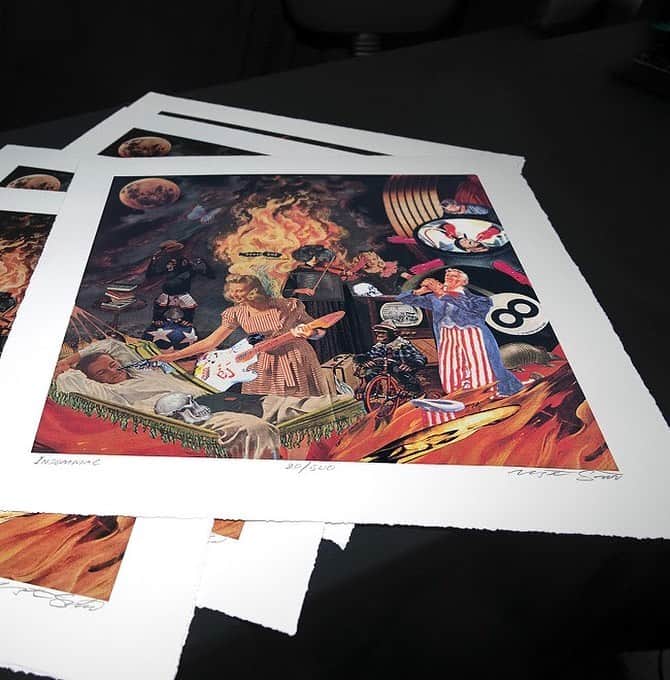 Green Dayのインスタグラム：「Partnering w/ @punkrockandpaintbrushes to sell a limited edition Insomniac archival giclee print. Only 500 will be available at $100 each (20”x20” on 320 gsm cold press paper w/ deckled edges). Every print is signed and numbered by @winstonsmithart (the artist who designed the Insomniac cover). All proceeds will benefit the @ACCFB. Print drops this Monday, October 12th, at 3pm ET/12pm PT on punkrockart.com 🤘」