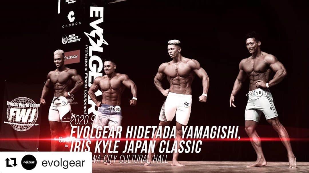 のインスタグラム：「#Repost @evolgear with @get_repost ・・・ EVOLGEAR HIDETADA YAMAGISHI, IRIS KYLE JAPAN CLASSIC💪 Promotion MOVIE公開🎥✨ 2020.9.5 この日、新たに5人のIFBB Pro選手が誕生しました！ あの感動のステージを再び✨ ・ こちらのコンテンツは、EVOLGEAR公式YOUTUBEチャンネル、または大会アーカイブ特設ページにて視聴できます！ https://evolgear.com/archive/ ・ #fwj #npcj #evolgear #エヴォルギア #エボルギア #山岸秀匡 選手 #湯浅幸大 選手 #廣川翔一 選手 #ボディコンテスト #トレーニングマシン #筋トレマシン #フィットネス #ワークアウト #トレーニング #パーソナルトレーニング #パーソナルトレーナー #ジム #フィットネスジム #フィットネスクラブ #パーソナルジム #パーソナルトレーニングジム #スポーツジム #トレーニングジム #ボディメイク #ベストボディジャパン #フィジーク #ボディビル」