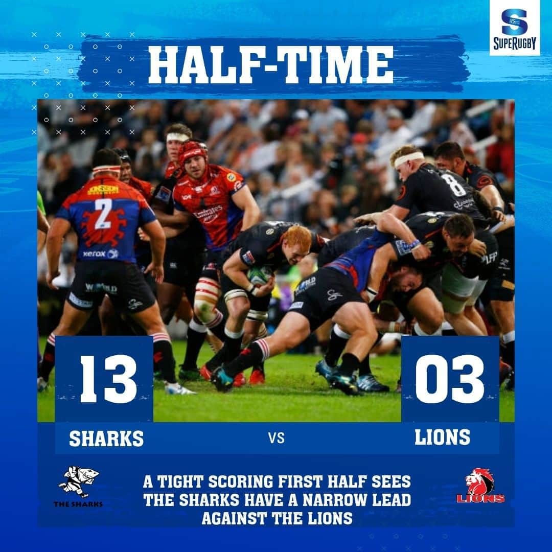 Super Rugbyさんのインスタグラム写真 - (Super RugbyInstagram)「Half-time  Sharks take halftime lead over the Lions NB: visual only https://bit.ly/3jPZWAQ #SuperRugby25Years #UnlockedSuperRugby」10月10日 3時19分 - superrugby