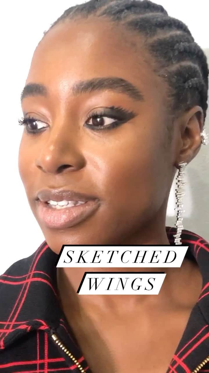 JO BAKERのインスタグラム：「K I R B Y • H O W E L L • B A P T I S T E 🇬🇧 Sketched inky wings... on #kirbyhowellbaptiste for @ellefr  Style @charlesvarenne  Hair @naivashaintl  ....a little #bts from just after #oscars when we were all too manic to post every bit of work #hair (credit to be added and please tag yourself below ) @kirbyhowellbaptiste #makeup by me #jobakermakeupartist #edgy #punk #inspired #eyeliner for a #modern #textured take on a classic #cateye #makeup」