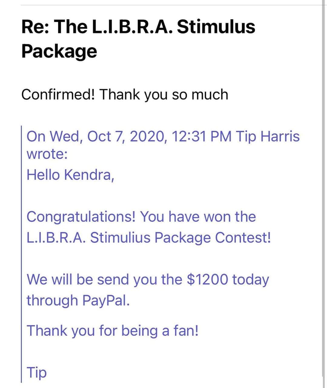 T.I.さんのインスタグラム写真 - (T.I.Instagram)「No rap cap‼️ The L.I.B.R.A stimulus pkg is REAL‼️ S/O to Kendra outta Irvine,Tx.  Day 1 "I'm Serious" Winner‼️Salute Shawty... We appreciate the Love ❤️  The L.I.B.R.A♎️10/16👑 allhiphop.com/TI to put ya self in da game」10月10日 3時42分 - tip