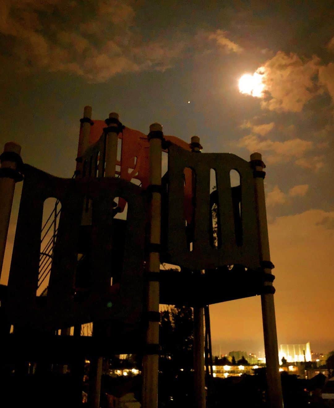 羽原信義さんのインスタグラム写真 - (羽原信義Instagram)「夜の公園に輝く 月と金星。」10月10日 4時59分 - nobuyoshi_habara