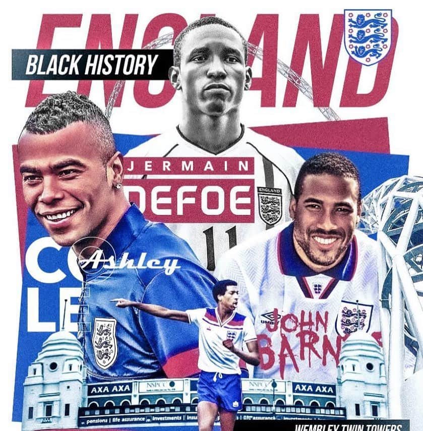 ジャーメイン・デフォーのインスタグラム：「Black History Month! .. Celebrating black @england players.  First Appearance: Viv Anderson, Most Caps: @theofficialac3, Most Goals: @iamjermaindefoe, The Greatest: @officialbarnesy7」