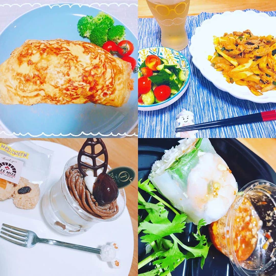 諏訪彩花のインスタグラム：「さいきん、食べたもの。 #オムライス #豚キムチ #モンブラン #生春巻き」