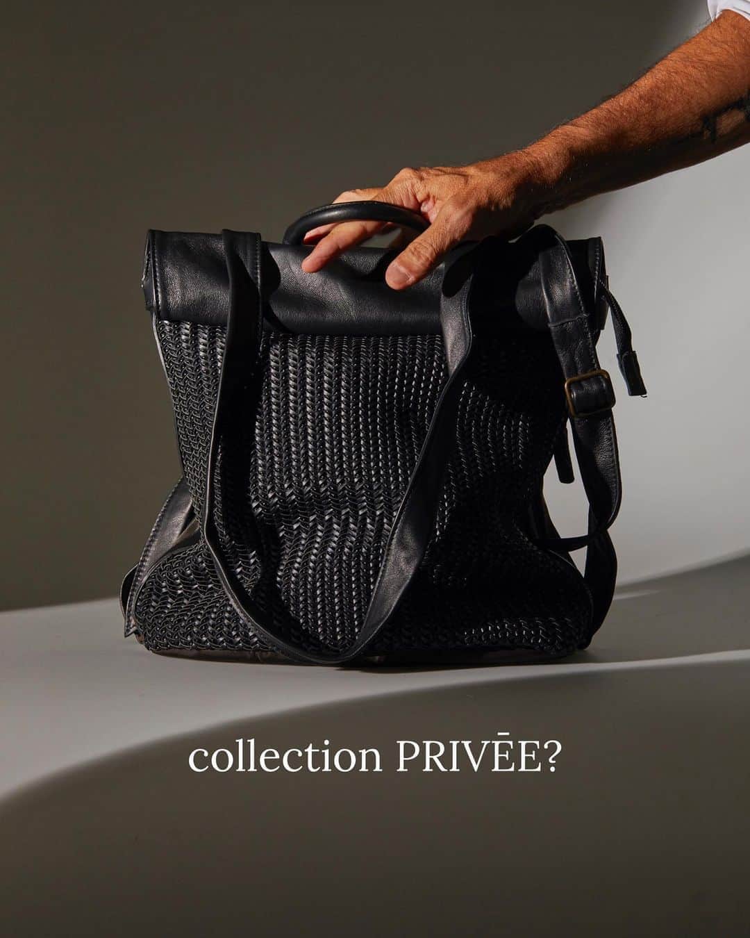 のインスタグラム：「woven vegan leather in BLACK #collectionpriveeaccessories  • • • • • #newcollection #ss21 #backpack #wovenecoleather #collectionpriveeofficial #madeinitaly #womensaccessories #accessories #bag #fashionista #contemporary #womensbag #handmade #artisanal #italianstyle」