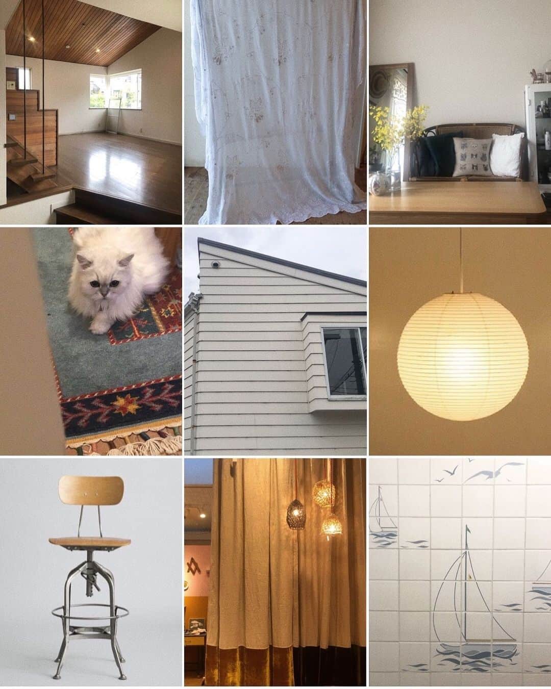 のインスタグラム：「Home Inspirations💭 どこか外に行きたいけど..この雨☔️ 月末の引越しに向けて 持っていくものと購入したもののバランスを考える。 わたしが赤ちゃんのときにベッド代わりにしていた 籐のソファもまだまだ使う。 こう見てみると、全体のカラーは自然界にあるような ブラウン、マスタードイエロー、ブルー、グリーン、 ホワイトでまとまりそう🌕🌲🌊🍂  #さとかなインテリア  #homeinspiration #homeinspirations  #interior #antiques #antiqueinteriors  #homedecor #homedecoration  #roomdecor #roominspiration  #isamunoguchi #akari #インテリア」