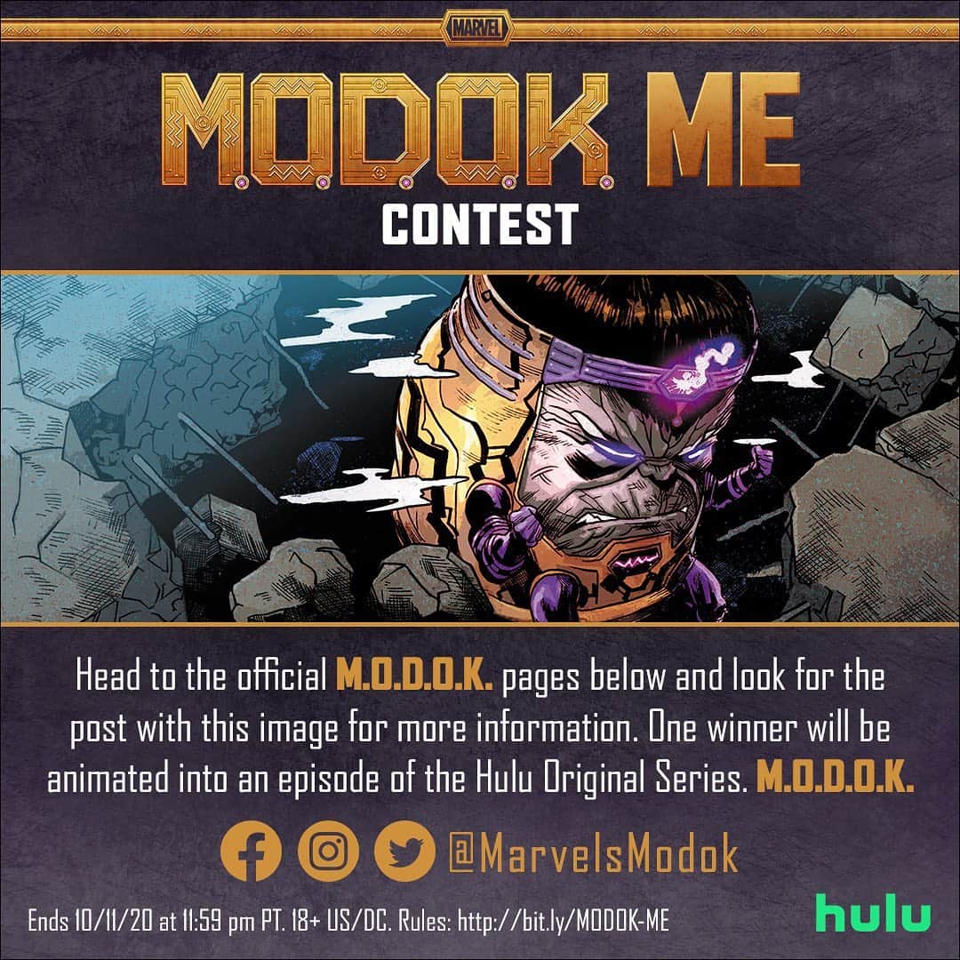 Hulu Home of Emmy-winningさんのインスタグラム写真 - (Hulu Home of Emmy-winningInstagram)「Gear up for @MarvelsMODOK! Swipe through for more info on a #MODOKHulu 💥 CONTEST 💥  ________ Do you want to be in Marvel’s M.O.D.O.K.? Head over to @MarvelsModok and look for the post featuring the above comic for more details. One winner will be chosen to have a puppet made in their likeness to appear in the show on Hulu! Enter by Sunday, 10/11 at 11:59pm PT.」10月10日 9時36分 - hulu