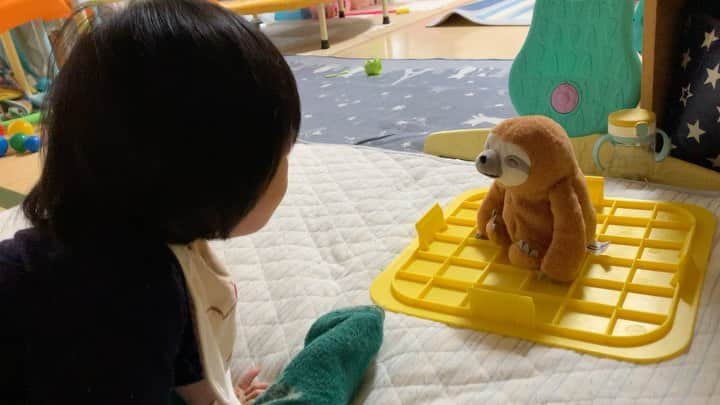 のインスタグラム：「少し前までは怖がってたのに！ 積極的に話してた^ ^ 可愛い😋😋 #10ヶ月 #なまけもの」
