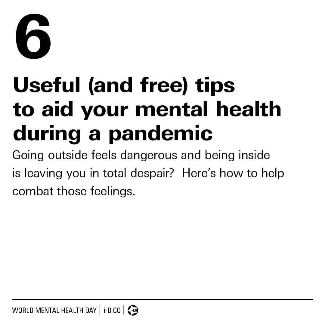 i-Dさんのインスタグラム写真 - (i-DInstagram)「With today marking #WorldMentalHealthDay, here are some cherry-picked tips on maintaining functioning mental health during a pandemic.⁣ 🧠  ⁣ Hit the link in bio for the full list of 15 tips, and please share any additional you have in the comments! 💖⁣ ⁣ .⁣ .⁣ .⁣ Text @moya_lm⁣ #MentalHealth」10月11日 1時24分 - i_d