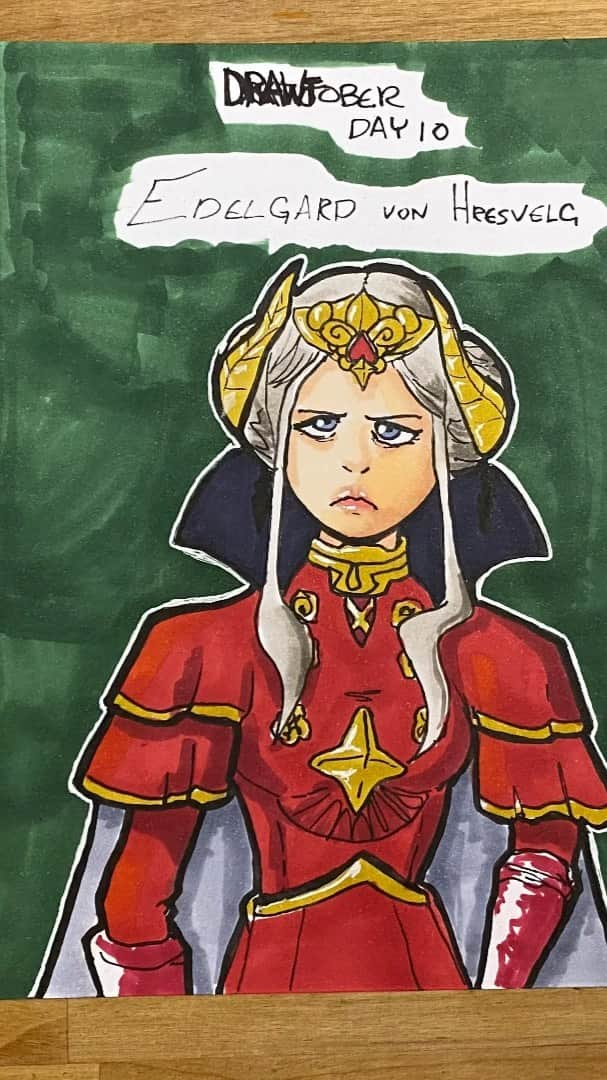 マックス・セットレージのインスタグラム：「I drew this at like midnight last night lmaoooo Let’s talk about fire emblem. I was introduced to this game franchise when their game fire emblem: awakening, and the gameplay was so fresh to me. Fire emblem is like if a bunch of weebs learned how to play chess. That’s the best way I can describe it. Anyway. Here’s Edelgard. Poor poor edelgard. My marker ran so her lips got very plump accidentally lol.  . . . . . . . . . . 🎶: “Crystal Boom Persuasion” by Podington Bear #fireemblemthreehouses #fireemblem #fe3h #edelgard #drawtober #drawtober2020 #artober2020 #artober」