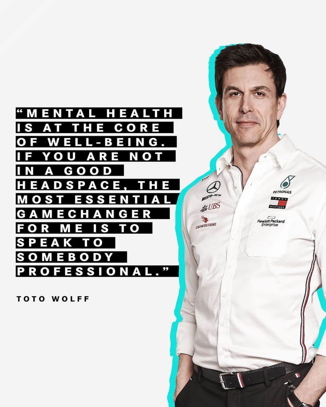 MERCEDES AMG PETRONASさんのインスタグラム写真 - (MERCEDES AMG PETRONASInstagram)「Take a moment to remember that it's ok to need others and reach out for help. We are all in this together. 💙  Head to our link in bio to hear Toto on the importance of mental health and the mechanics he uses in both a professional and private environment. #WorldMentalHealthDay」10月10日 18時04分 - mercedesamgf1