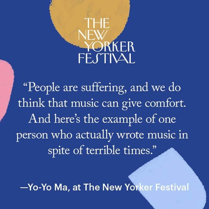 The New Yorkerさんのインスタグラム写真 - (The New YorkerInstagram)「"Music is something that keeps us going and not only gives us comfort, but actually puts us in very specific states of mind," @yoyoma said, in a conversation with his longtime collaborator Emanuel Ax at the @NewYorkerFest. The two chose to open their discussion with a sonata that Beethoven wrote "amid tears and sorrow," as the composer noted in an inscription. "The reason we wanted to play this," Yo-Yo Ma said, "is because we're actually going through some hard times right now." At the link in our bio, buy a digital ticket to replay the live performance and Q. & A. at any time this weekend.」10月10日 21時05分 - newyorkermag