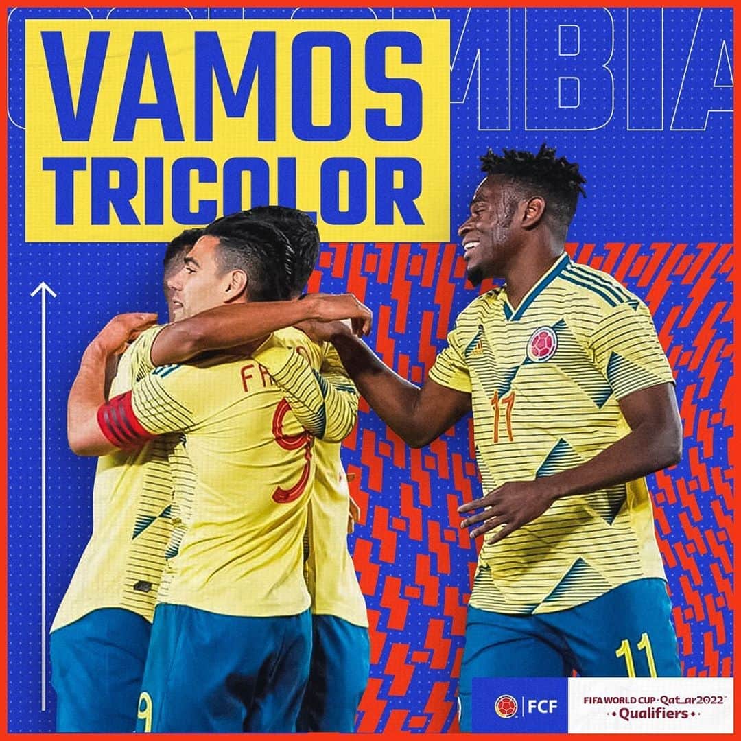 サッカー コロンビア代表チームのインスタグラム：「Seguimos enfocados en nuestro objetivo de llegar a la Copa Mundial de la FIFA Catar 2022 🇶🇦  Todos unidos podemos lograrlo 🤜⚽️🤛  #VamosColombia 🇨🇴」