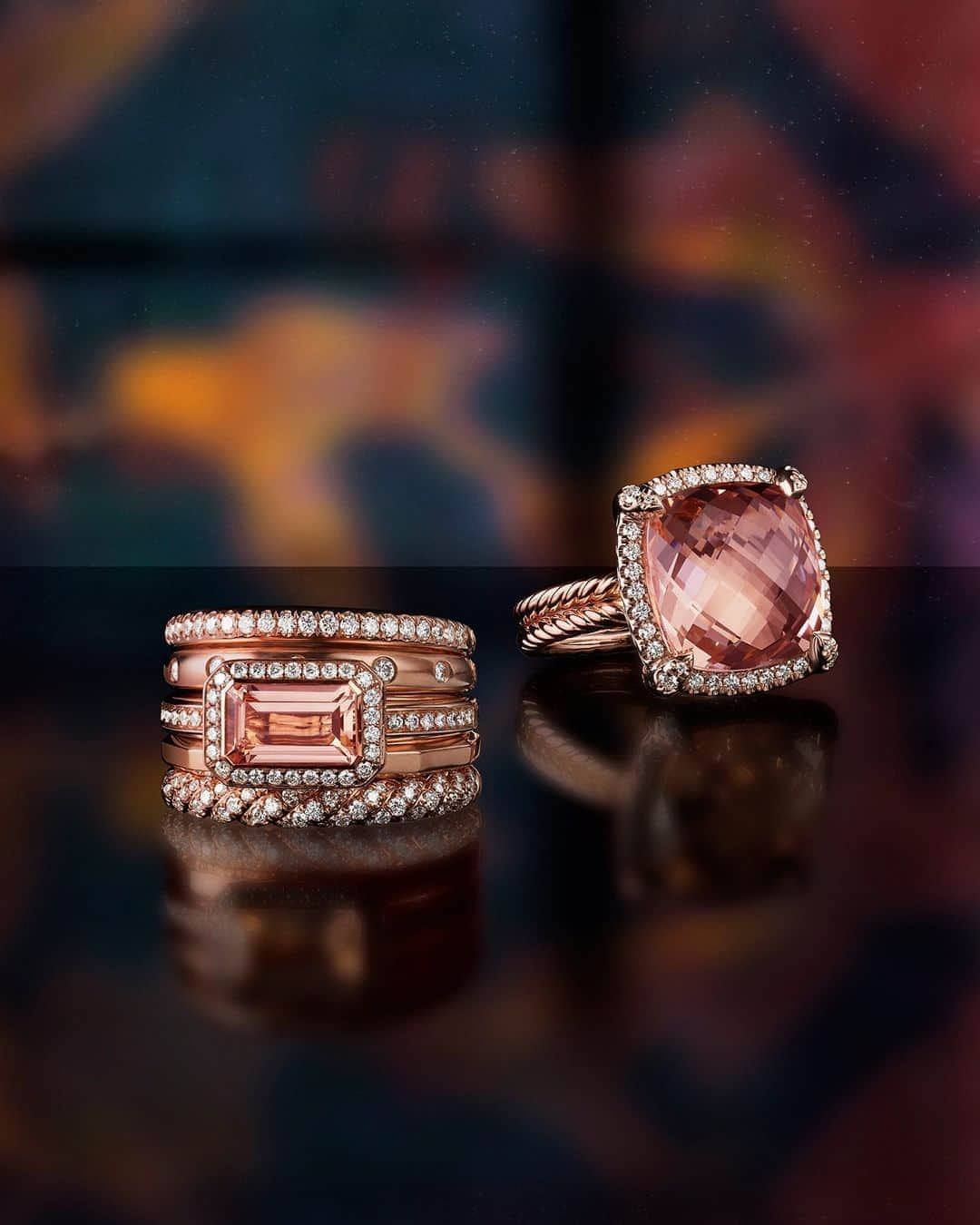 デビッドヤーマンのインスタグラム：「To unlock morganite’s radiant pink hue, our craftsmen custom cut the stones and hand set them in 18K rose gold. #DavidYurman」