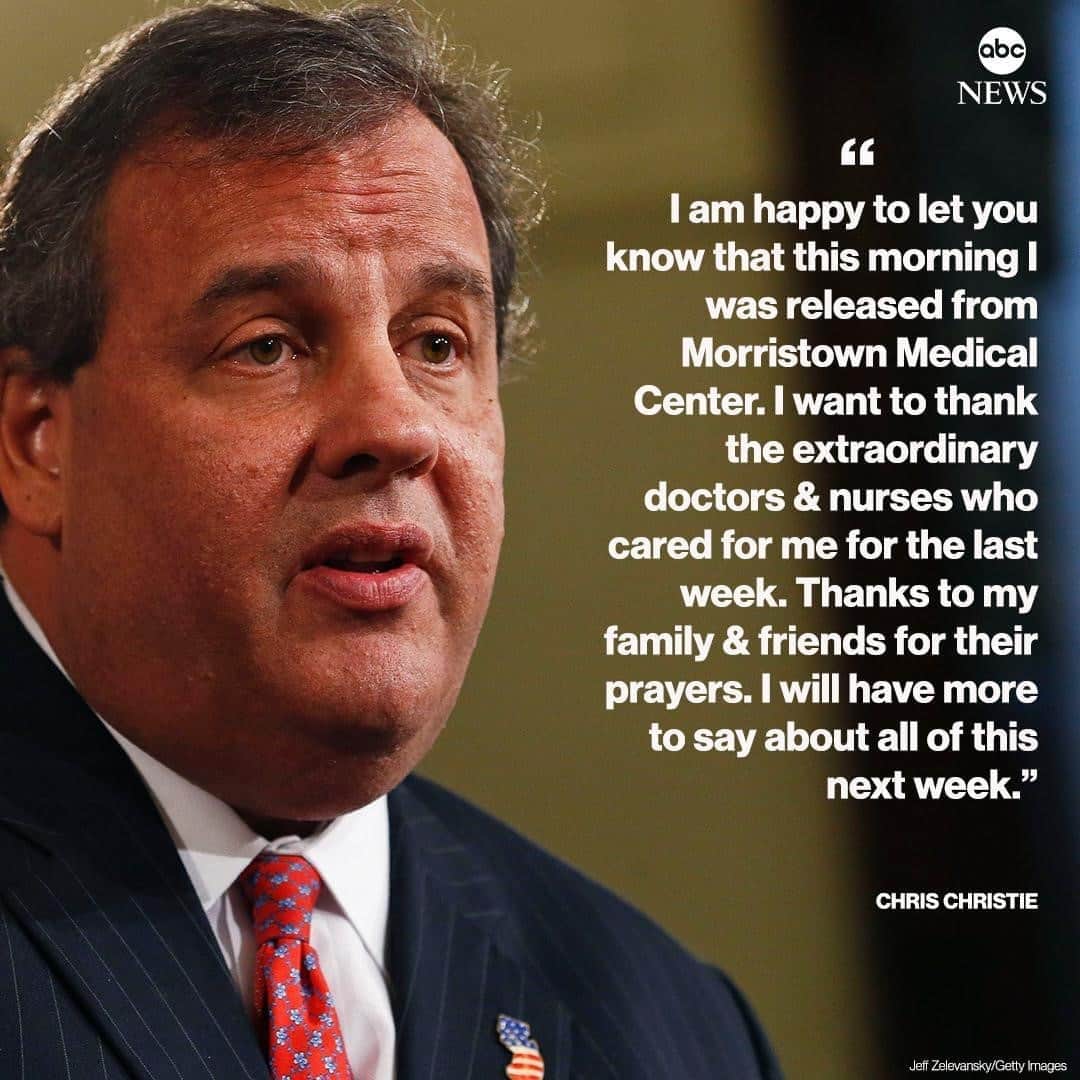 ABC Newsさんのインスタグラム写真 - (ABC NewsInstagram)「NEW: Chris Christie has been released from the hospital following COVID-19 diagnosis: "I want to thank the extraordinary doctors & nurses who cared for me for the last week... I will have more to say about all of this next week." #chrischristie #covid19 #coronavirus #pandemic #us」10月10日 22時42分 - abcnews