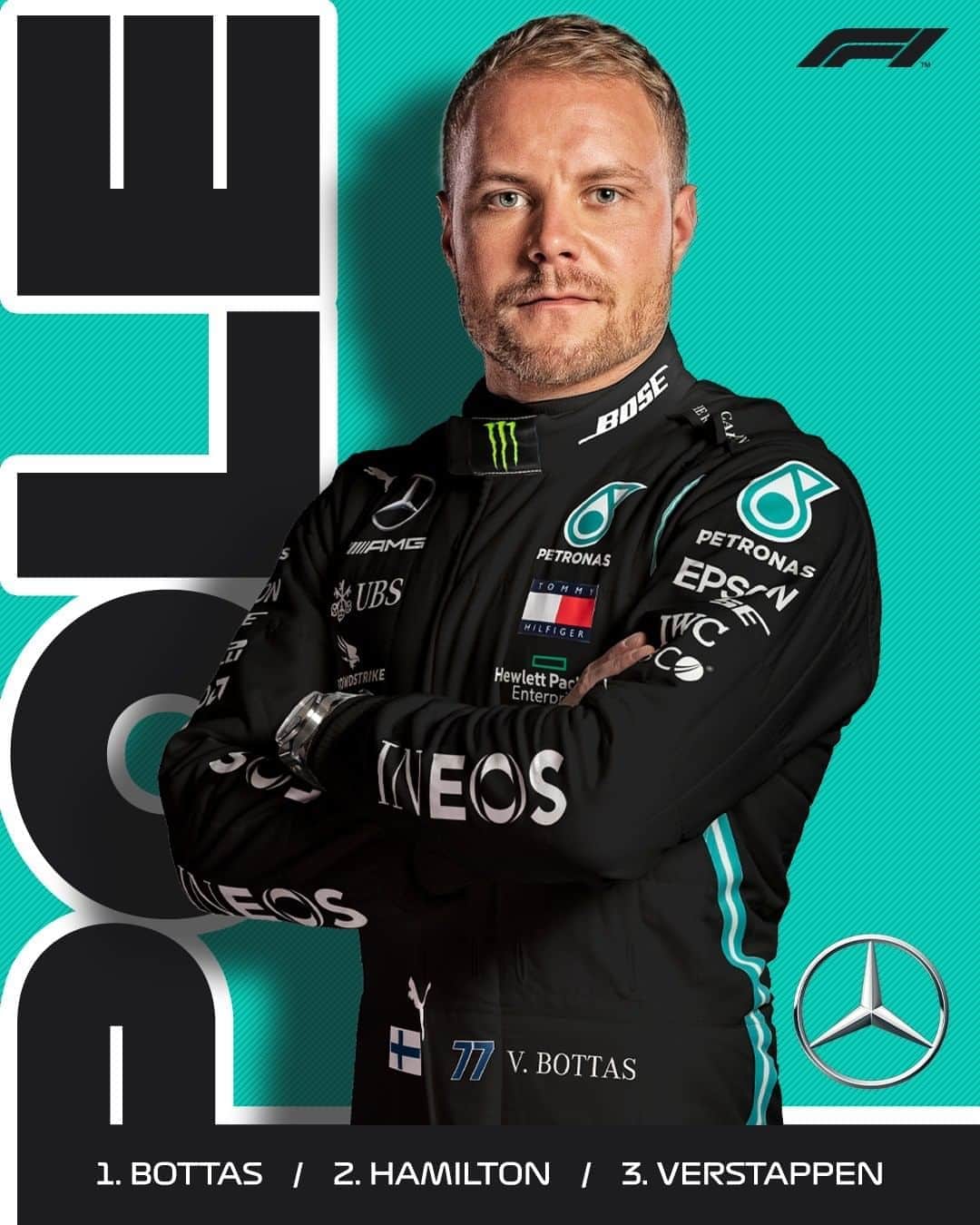 F1さんのインスタグラム写真 - (F1Instagram)「BOTTAS TAKES POLE! 👑 After a seven-year wait, the Nurburgring gets a new polesitter, with Hamilton and Verstappen making up the rest of the top three 👏 . #F1 #Formula1 #EifelGP #Nurburgring @mercedesamgf1 @valtteribottas」10月10日 23時04分 - f1