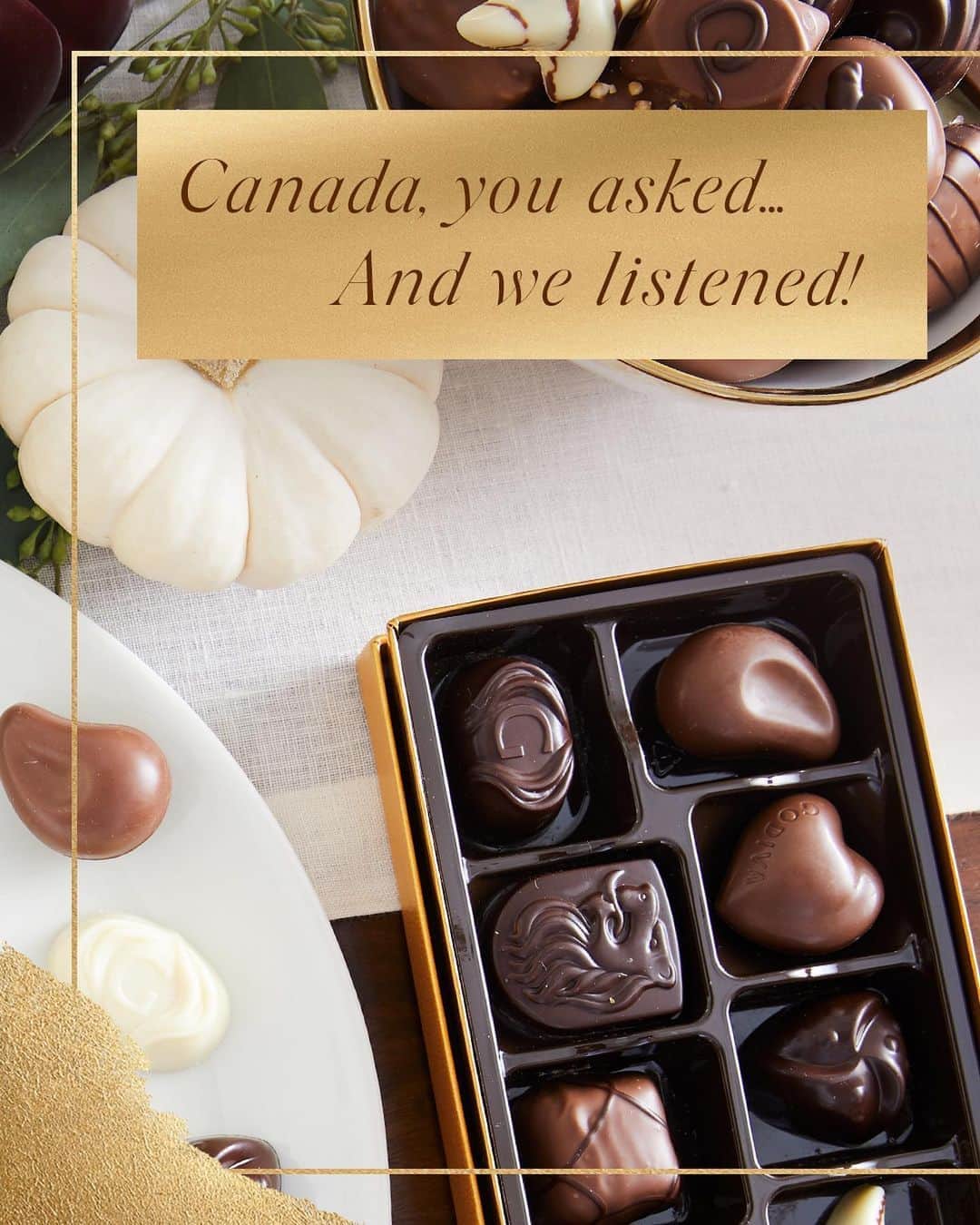 GODIVAさんのインスタグラム写真 - (GODIVAInstagram)「Calling all Canadian chocolate lovers! Thanksgiving is almost here! 🇨🇦 To show our thanks, we’re excited to announce we’ve officially launched our Canadian website! Enjoy 20% off our site. Offer valid until 10/25. Link in bio.」10月11日 3時00分 - godiva
