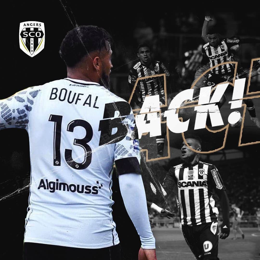 のインスタグラム：「Très heureux d’être de retour @angers_sco ⚫️⚪️」