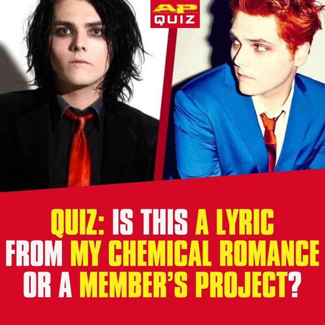 Alternative Pressさんのインスタグラム写真 - (Alternative PressInstagram)「QUIZ: Sing it out, and see if you can really tell the difference between a @mychemicalromance line and a lyric from one of @gerardway, @mikeyway, @frankieromustdie or @raytoro’s other projects⁠ LINK IN BIO⁠ .⁠ .⁠ .⁠ #mychemicalromance #mychem #mcr #gerardway #mikeyway #frankiero #raytoro #altpress #alternativepress」10月11日 7時01分 - altpress