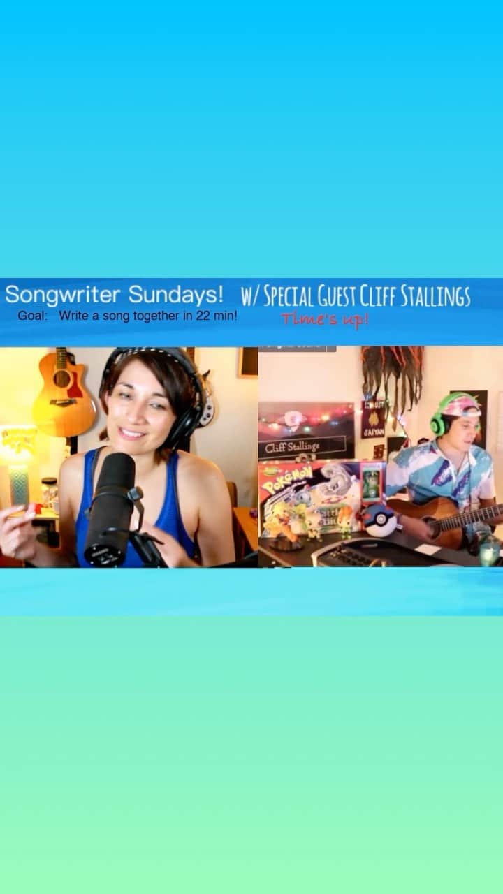 KATのインスタグラム：「This is a recap from last week’s #songwritingsessions IGTV with @cliffstallingsmusic  cut me of at 15 min but the full video is still available on twitch. 🙌🏼 I’ll be going on again tonight to play and make more music and tomorrow’s Songwriter Sessions will be honored to have special guest Wayne Kim! 6pm PST」