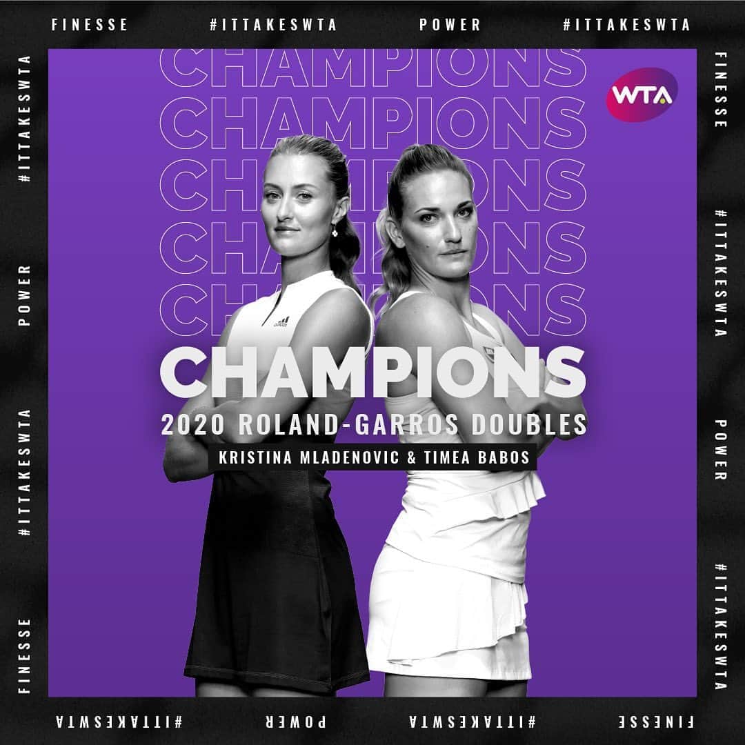 WTA（女子テニス協会）さんのインスタグラム写真 - (WTA（女子テニス協会）Instagram)「🏆 BACK TO BACK 🏆  @timeababos and @kristinamladenovic93 are your 2️⃣0️⃣2️⃣0️⃣ @rolandgarros  Doubles Champs!」10月11日 20時19分 - wta