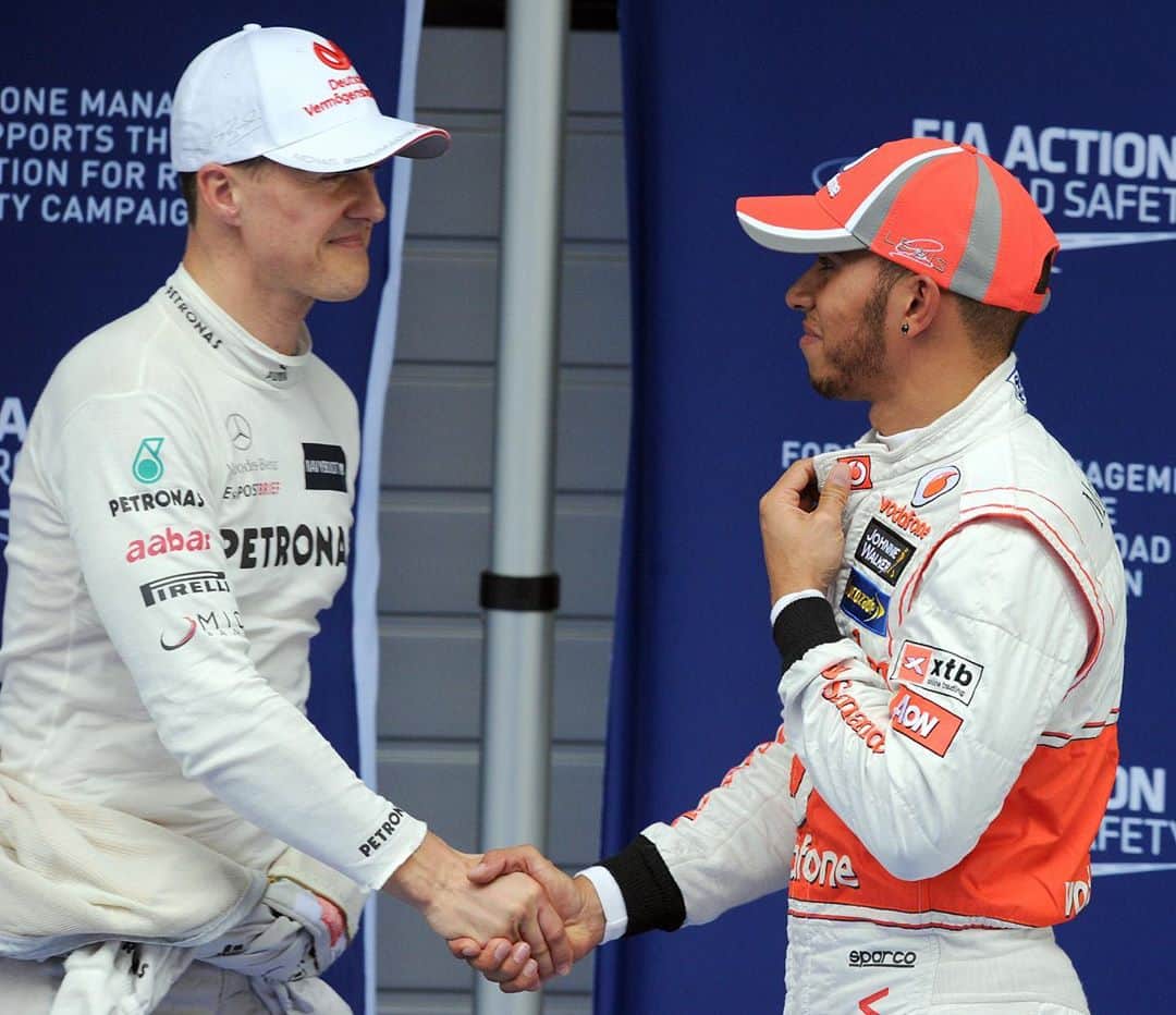 のインスタグラム：「Message of the Schumacher Family on Lewis Hamilton winning his 91st Grand Prix and thus equalling Michael’s record   ‚Big congrats to Lewis, what an impressive achievement of a truly great driver. We cannot deny we would have loved for Michael to hold those records, but as he himself always used to say: records are there to be broken.‘ @lewishamilton @f1  Pic by LIU JIN / AFP」