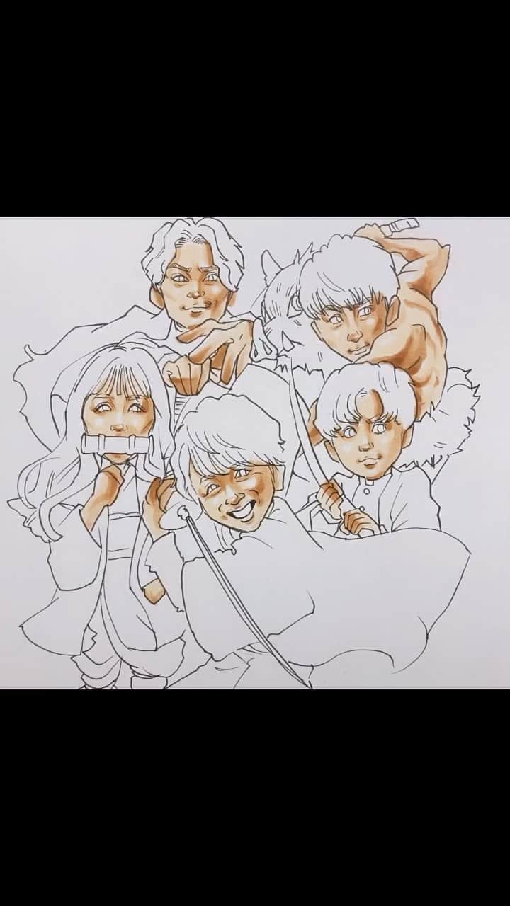 似顔絵★𝗚𝗢𝗥𝗜𝗞𝗜𝗡𝗚のインスタグラム：「. . リールがいまいちわからん😀 . .  AAAの鬼滅の刃コスプレで ハロウィンパリーーーーー🔥🔥🔥  #gorikingのハロウィンシリーズ2020  . .  .  タグ付け、リポスト大歓迎❤️✨ ※勝手に商品化したり タグ付け、リポスト以外の無断仕様はご遠慮ください(￣∇￣)❗️ . . . . . . #aaa  #aaa15thanniversary  #ニッシー #nissy #西島隆弘   @aaa_official_jp  @shinjiroatae1126  @skyhidaka  @nissy_nissystaff  @misako_uno_aaa   . .  ❌❌現在は、予約受付終了してます❌❌ 。 . . .  2020年度ご予約のお客✨ 現在85番までの方へ案内中です🌟✨💕 DMの確認いただきgmailへ返信宜しくお願い致します🙇‍♀️🌟✨✨ . . . .  次回の予約応募は、2020年のご予約分を書き終える予定の 来年春から夏頃の、、、予定です。 ※あくまでも予定なので前後します🙇‍♀️ . . . .  オーダー再開の際には 人数制限あるため必ず予約ができるわけではございません。 そのことも踏まえた上で 次回ご検討いただけると嬉しいです(^^) . . また、結婚式の使用を考えてくださる方も多いです✨  前々からお伝えしていますが、 基本的に予約順に対応しているため、 近々の納期を希望される方は、 対応できないこともあるので、 あらかじめご了承ください💦 . . . . . ※今回予約が取れた方へ※ . .  写真がまだ用意できてない、入金が遅れそうなど、状況により、順番が前後することもございます‼️ あらかじめご了承ください。 。 . . . また、芸能人、キャラクターのオーダー、パロディ風オーダーはお断りしています。  芸能人については、ご本人様に直接プレゼントなどはOKです。 . . . . . . 💰料金表は過去投稿記事みてね❤💰 . . . . . ➡️ハッシュタグ⇨ goriking117料金表2019⬅️ . . ✨✨✨✨✨✨✨✨✨✨✨✨✨✨✨✨ @by.goriking のアカウントでは、 過去書かせて頂いたお客様方からの、 似顔絵のその後のお写真をいただき、 投稿しております^ - ^❤️❤️ 玄関に飾ってある似顔絵、 渡した瞬間のお写真、 ご本人とのお写真などなど💕 いろんな場面でのお写真お待ちしております^ - ^✨⭐️ . . . .  #似顔絵#pencildrawing#drawing#pencil#illust#painting#art#artwork#絵描きさんと繋がりたい#似顔絵師#gorikingの似顔絵屋さん#ハロウィン#halloween#halloweenart#仮装#ハロウィンコスプレ##鬼滅の刃 #鬼滅の刃イラスト #comicart#anime#animeart#comicartist#animejapan」