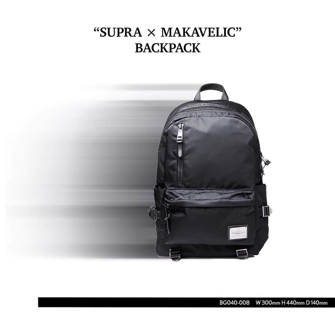 のインスタグラム：「. 【"SUPRA × MAKAVELIC" BACKPACK】  -BLACK-  STORE & ONLINE  #suprafootweartokyo #sneaker #backpack #makavelic #black #harajuku #tokyo」